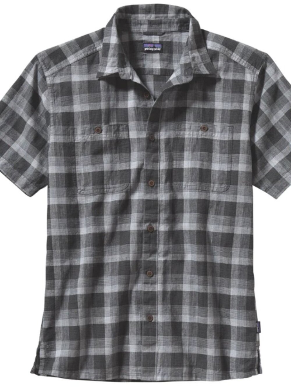 Patagonia Mens Gray-black  Short Sleeve Plaid Hemp/Cotton Camp Shirt Sz XL